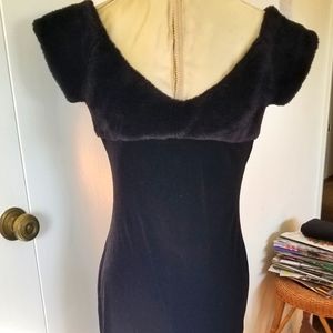 Vintage black velvet and faux fur witchy dress